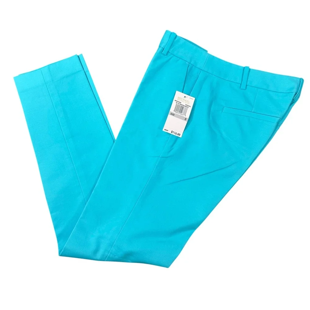 Michael Kors Womens Turquoise Straight Leg Fashion Basics Trousers Pants Size 0